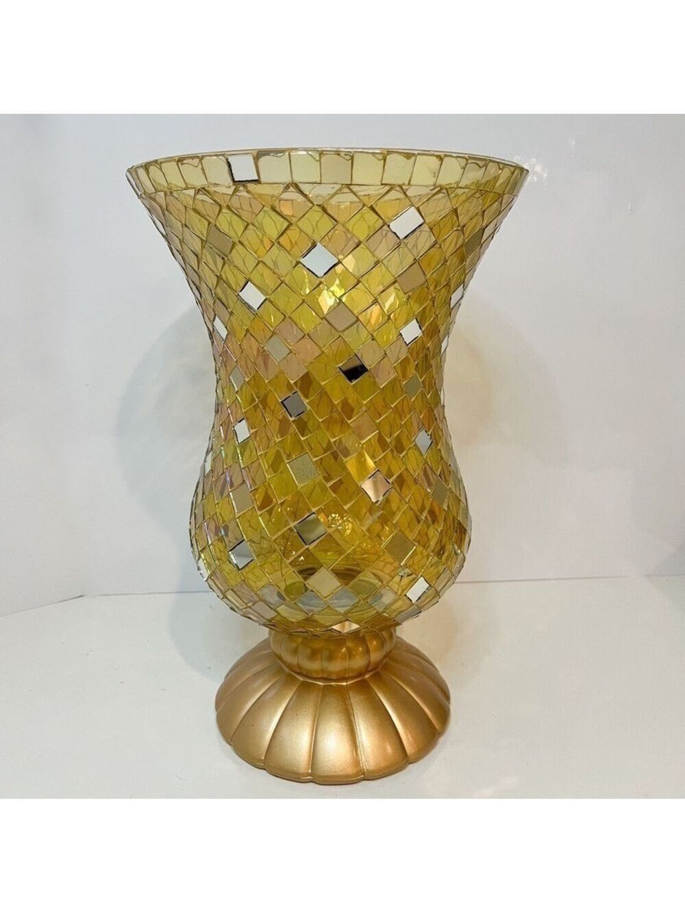 PartyLite Gold Mosaic Glass Tile Hurricane Candle Holder